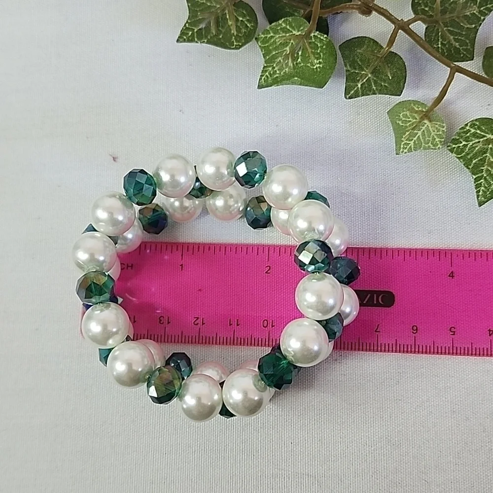 Handcrafted Glass Pearl with Green AB Crystal Beads